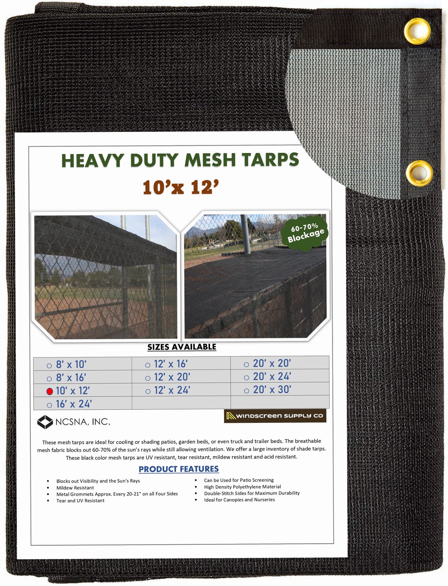 10' x 12' Mesh Tarp Shading 60-70% Blockage