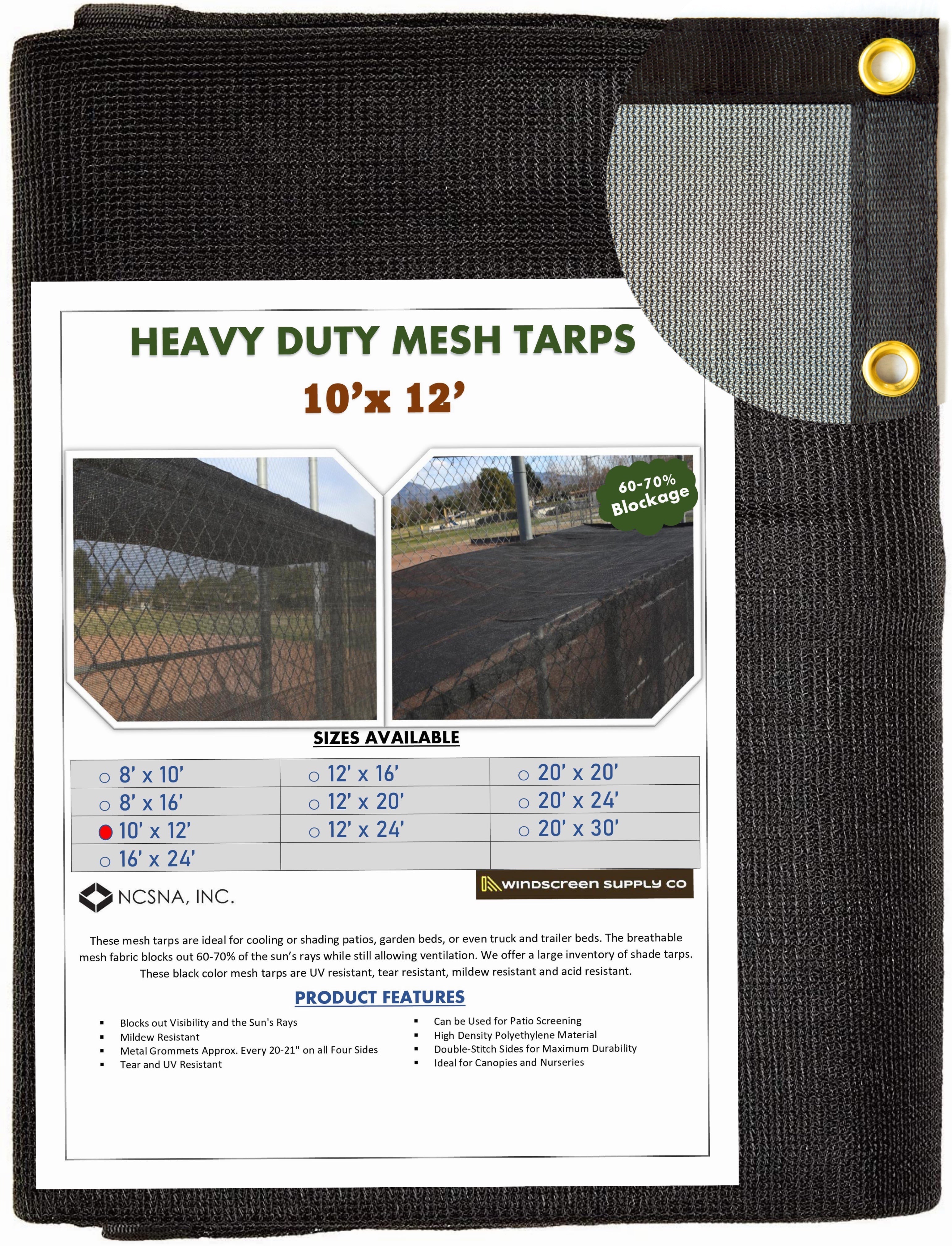 10' x 12' Mesh Tarp Shading 60-70% Blockage Windscreensupplyco