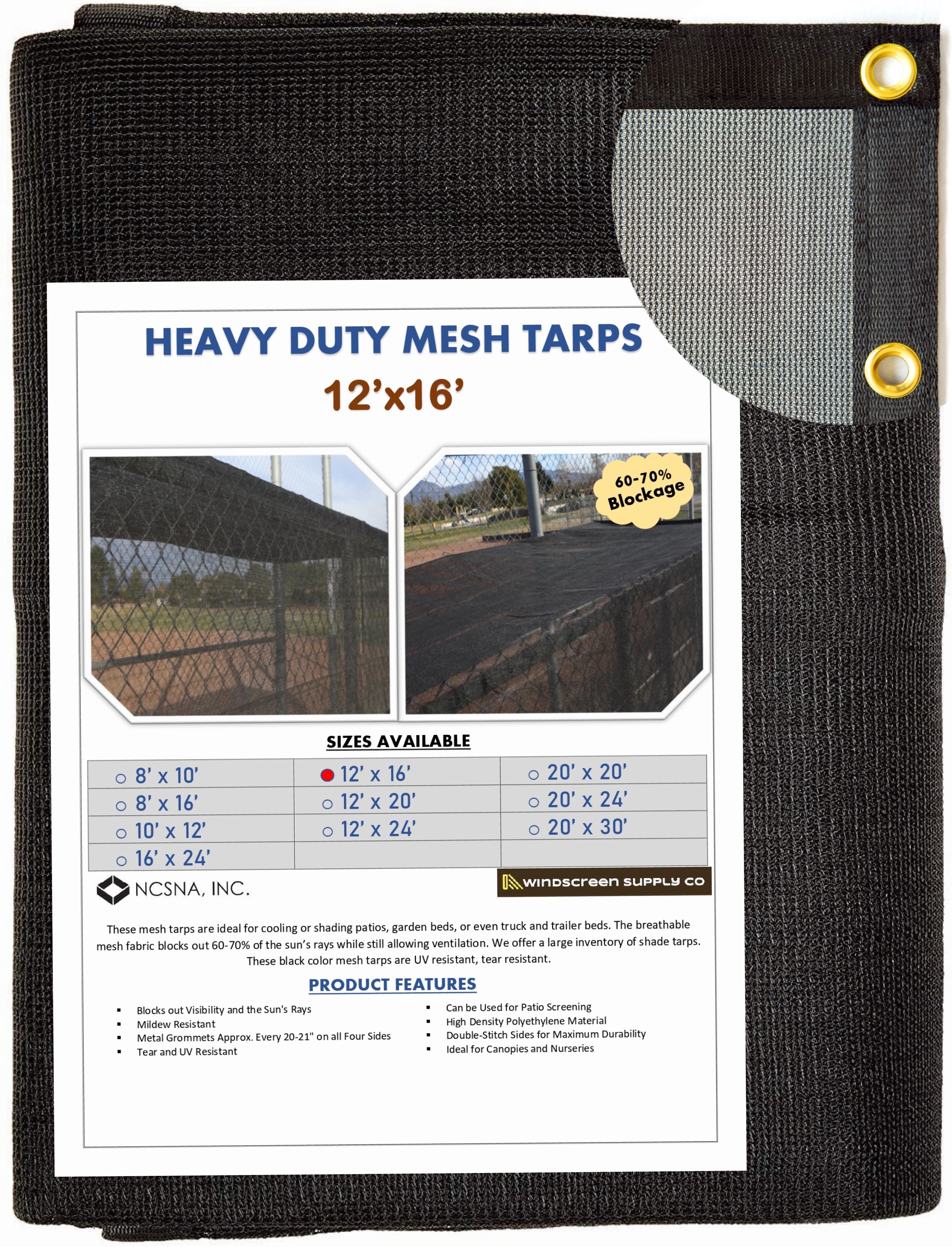 Mesh Tarp Shading, 12' x 16' 60-70% Blockage Windscreensupplyco