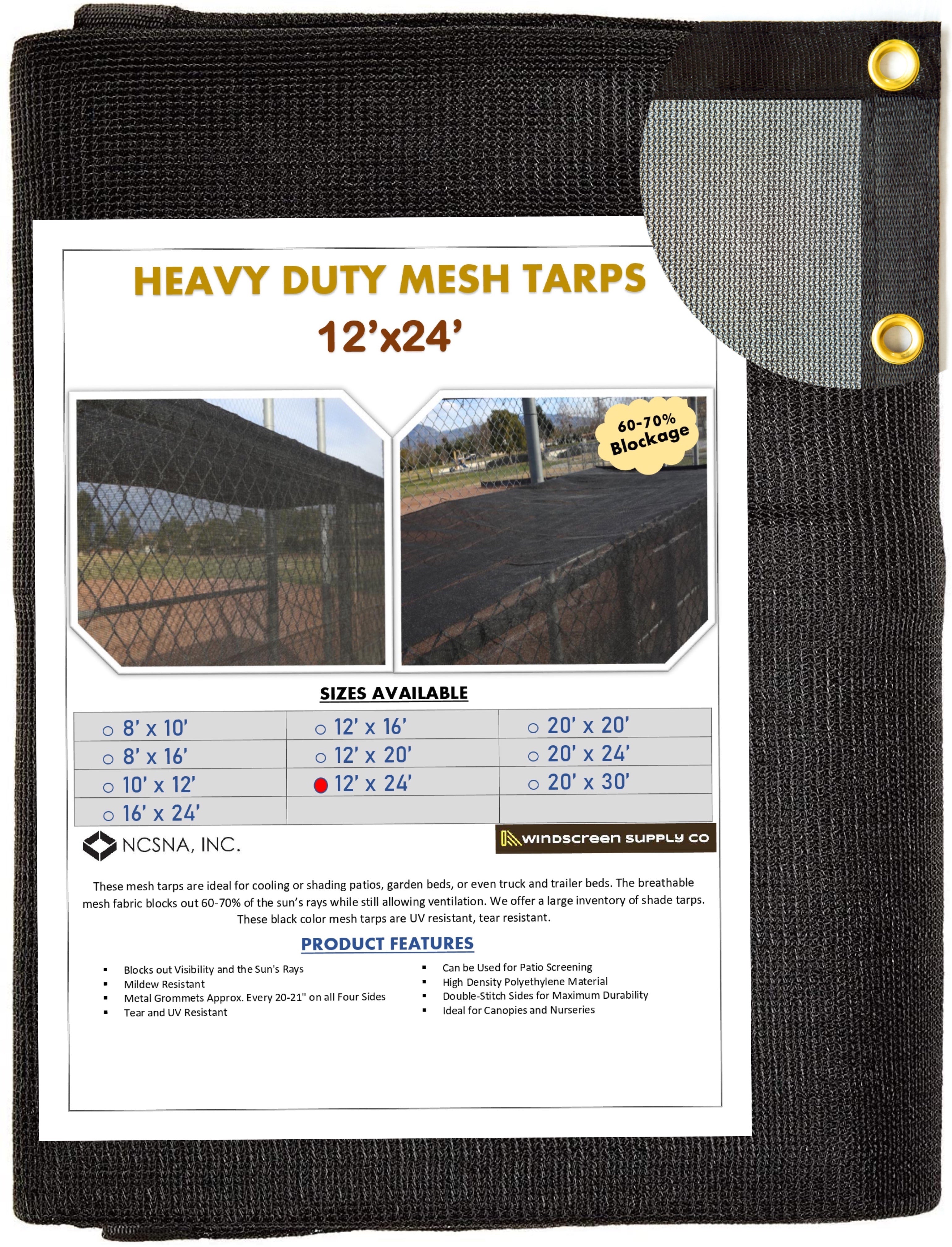 12' x 24' Mesh Tarp Shading 60-70% Blockage Windscreensupplyco