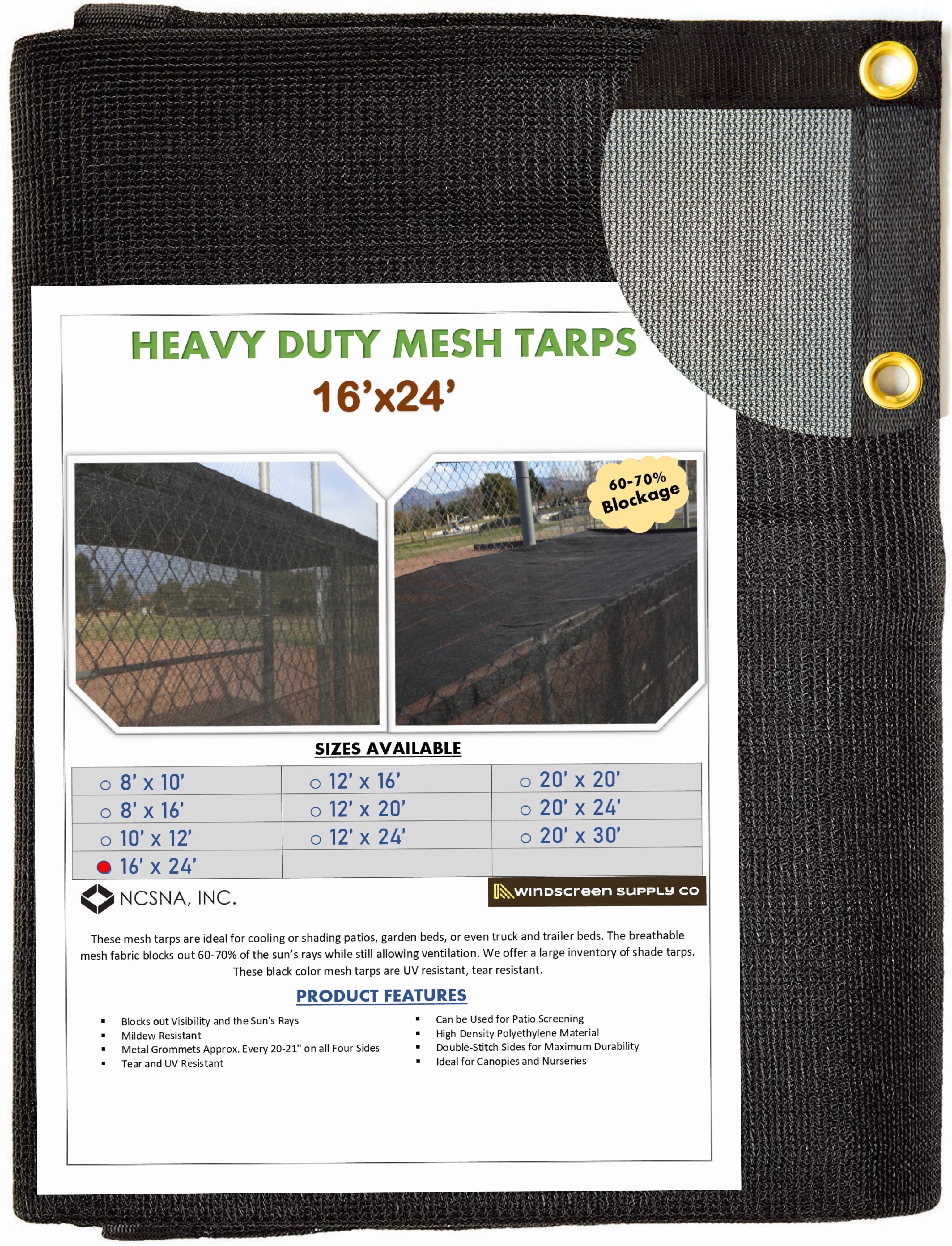 16' x 24' Mesh Tarp Shading 60-70% Blockage Windscreensupplyco