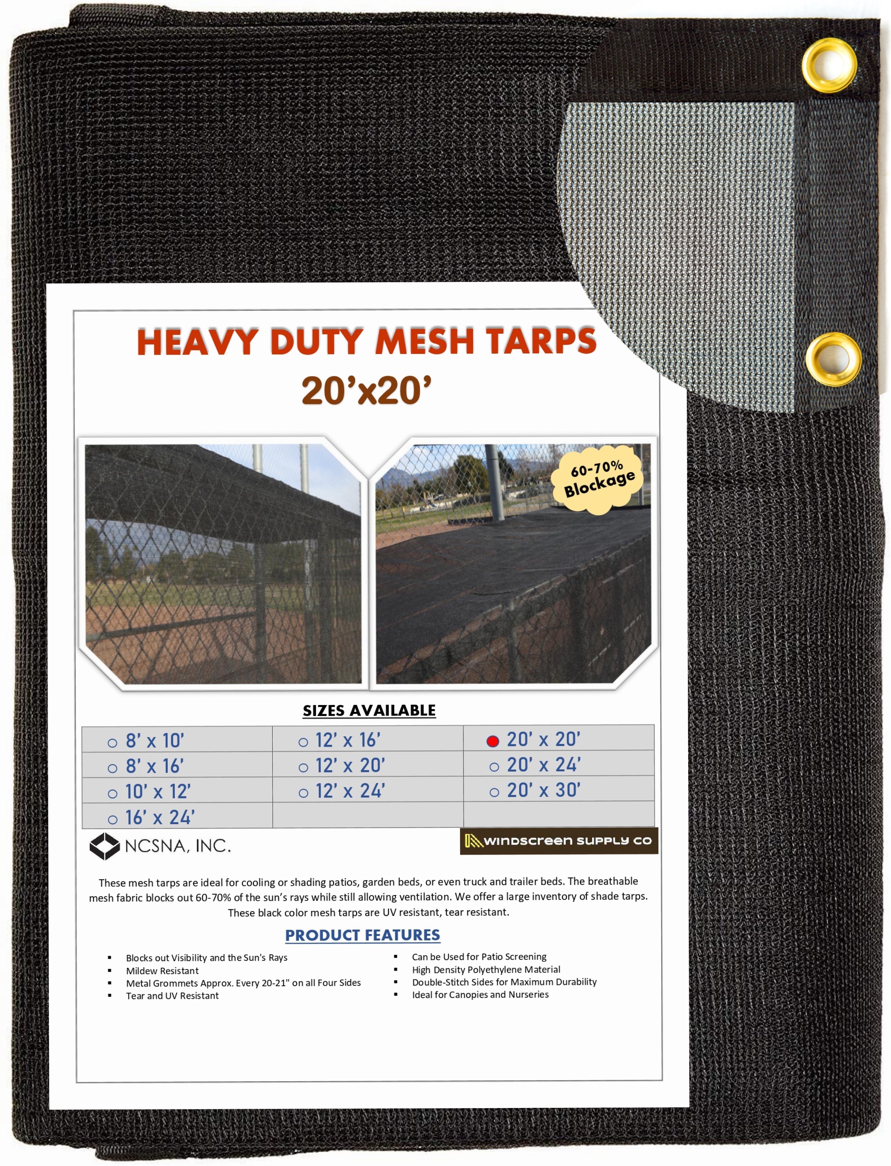 20' x 20' Mesh Tarp Shading 60-70% Blockage Windscreensupplyco