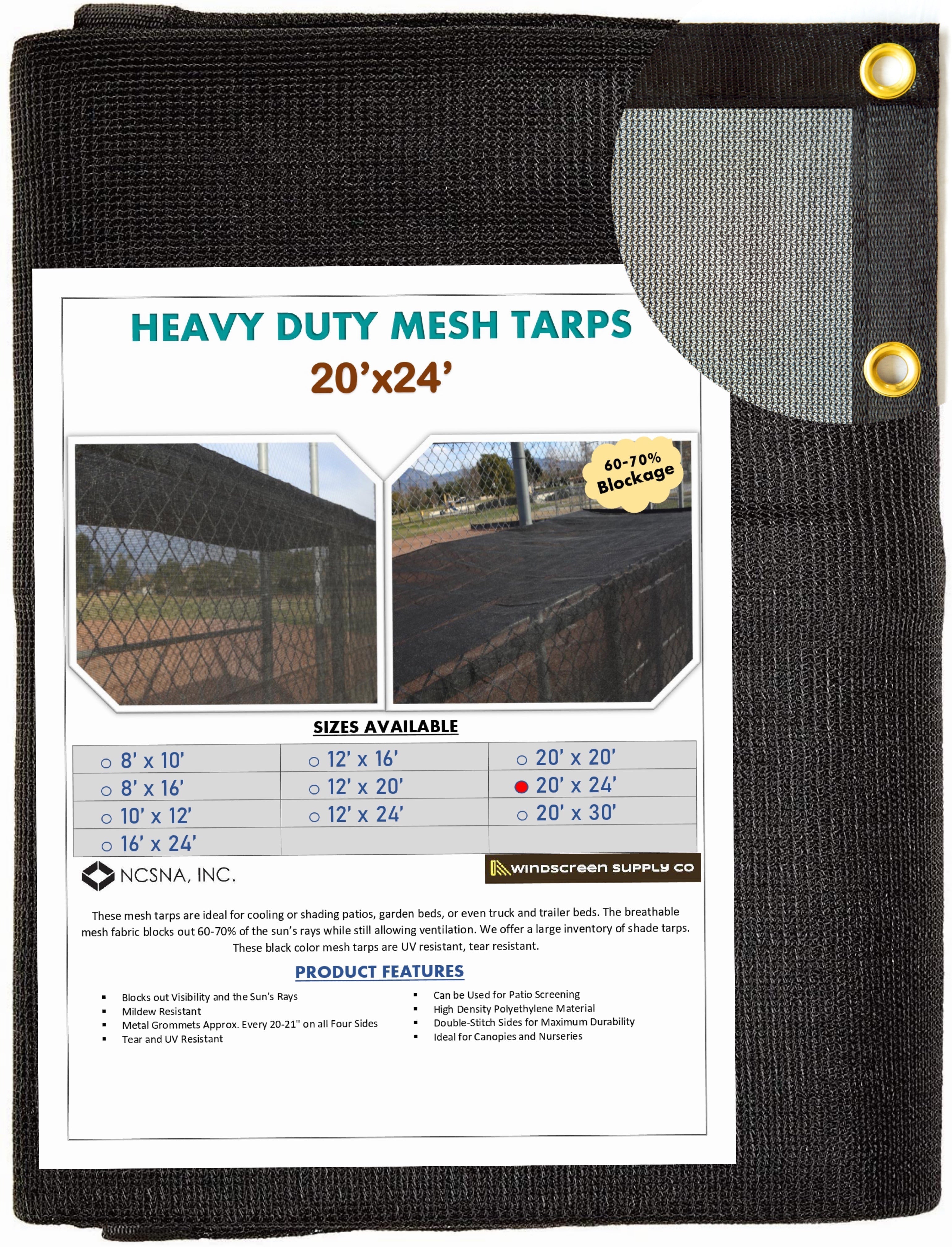 20' x 24' Mesh Tarp Shading 60-70% Blockage Windscreensupplyco
