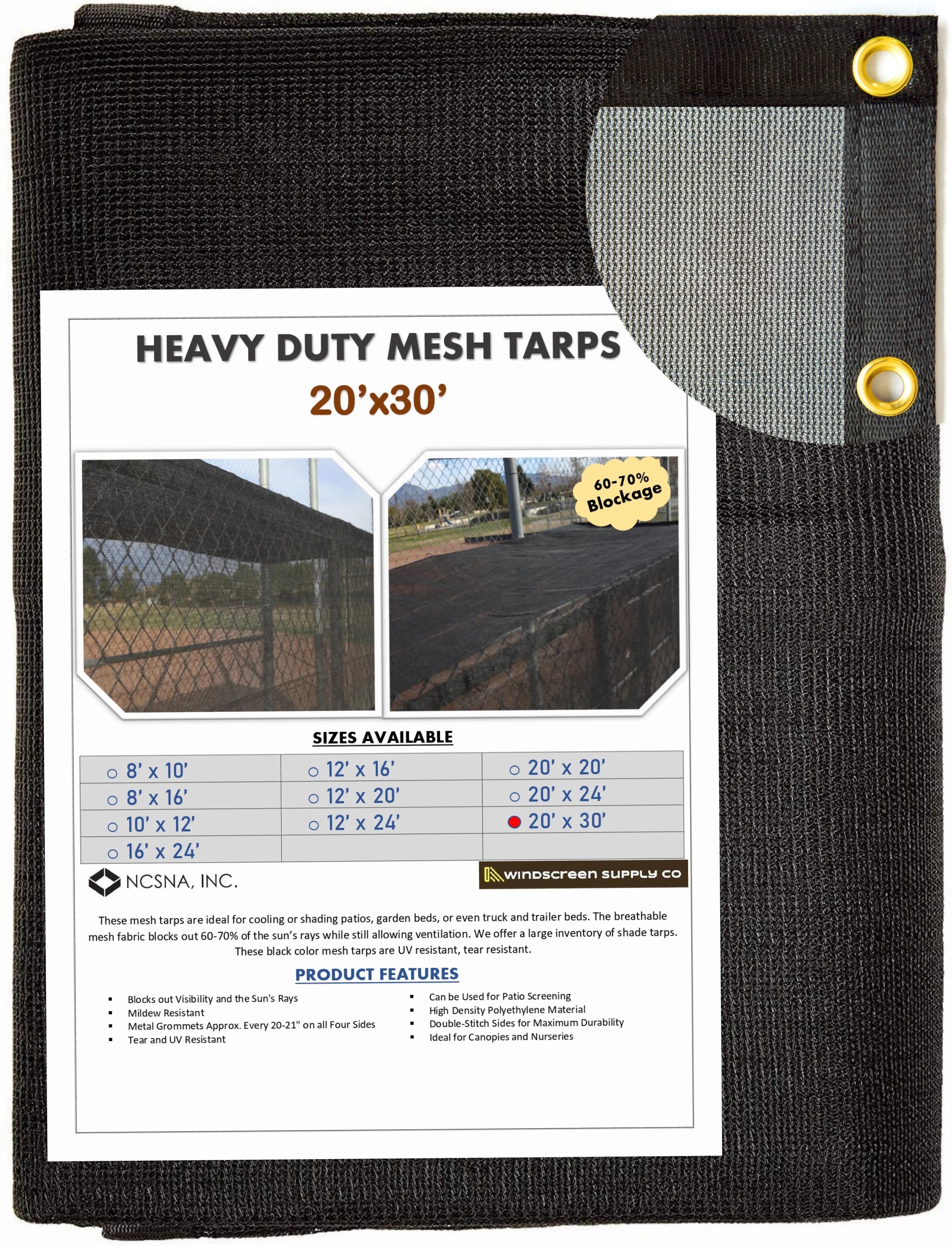 20' x 30' Mesh Tarp Shading 60-70% Blockage Windscreensupplyco