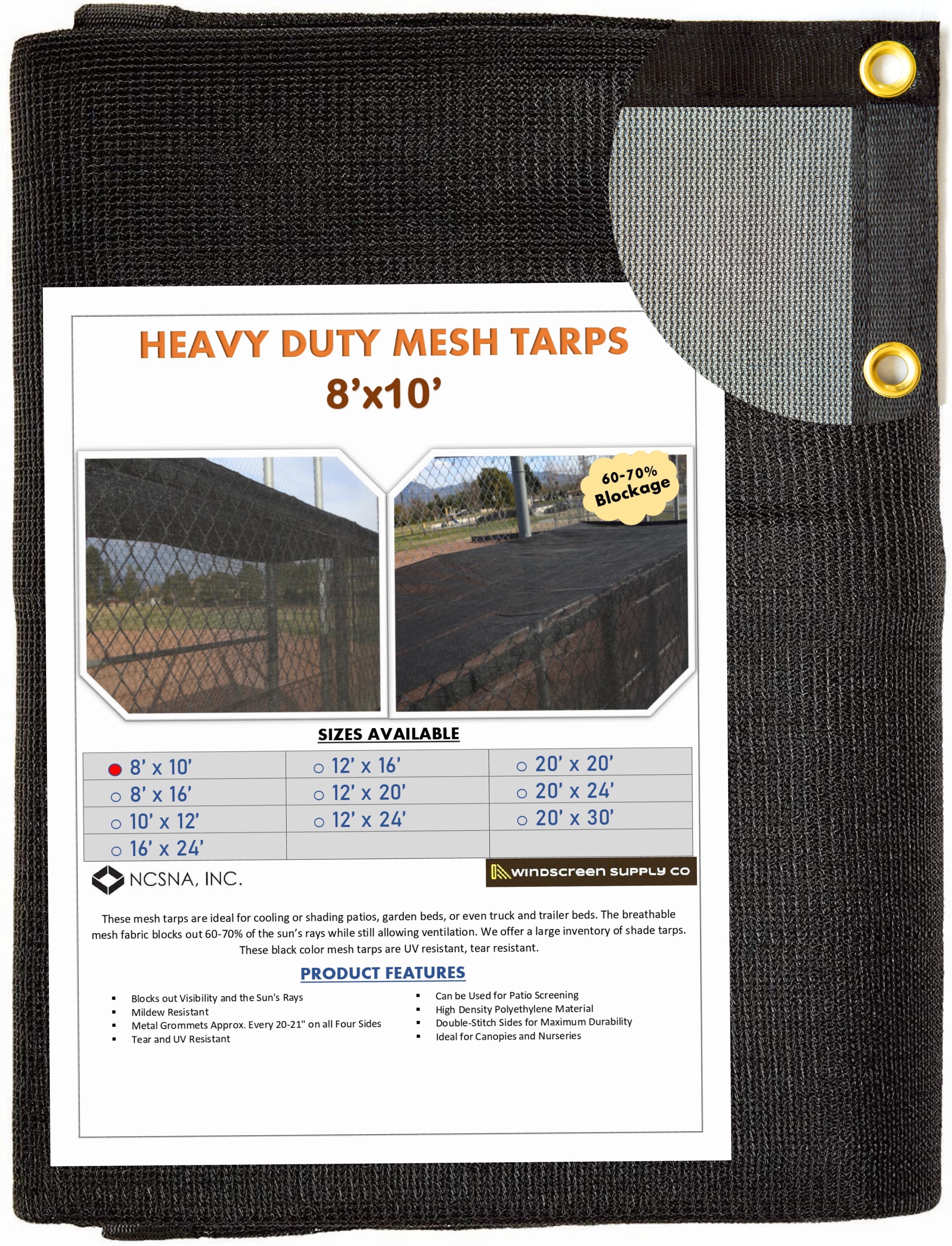 8' x 10' Mesh Tarp Shading 60-70% Blockage Windscreensupplyco