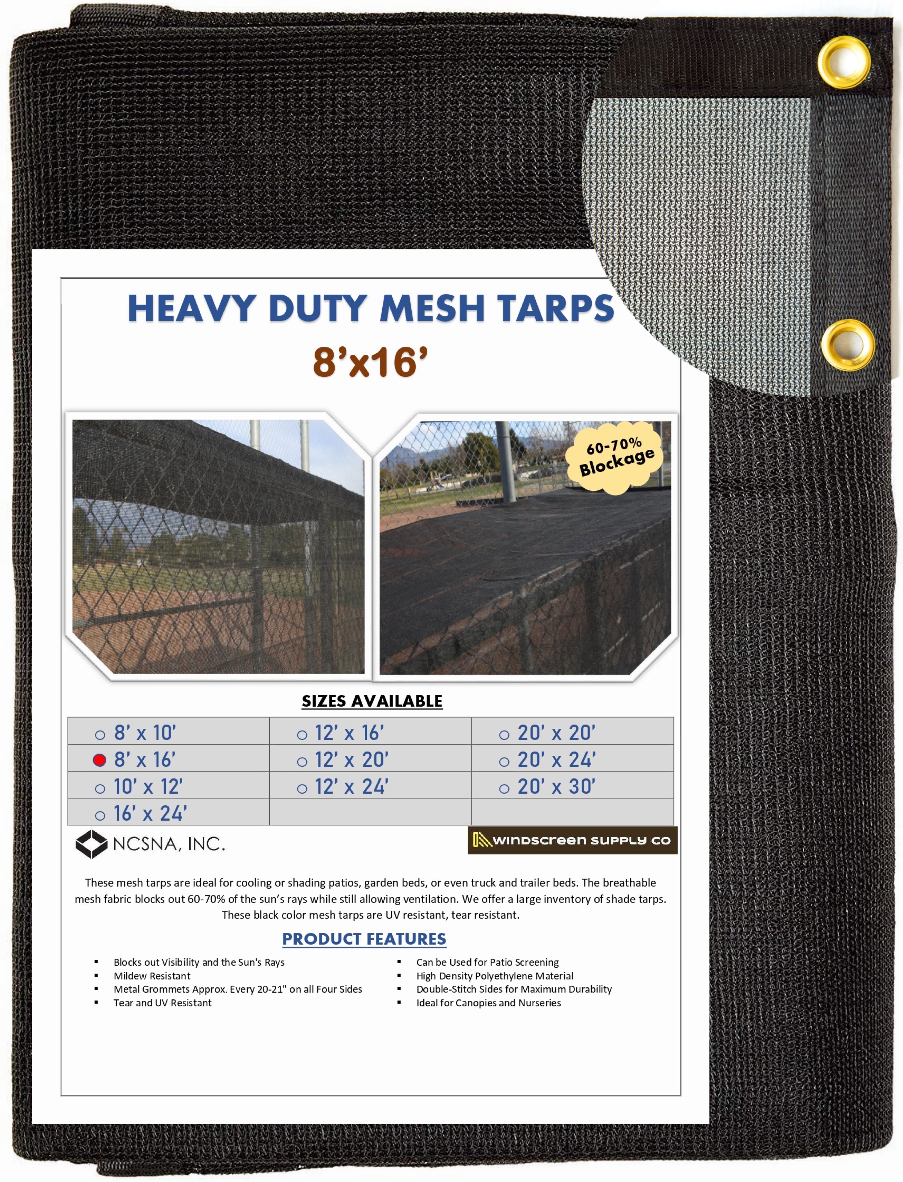 8' x 16' Mesh Tarp Shading 60-70% Blockage Windscreensupplyco