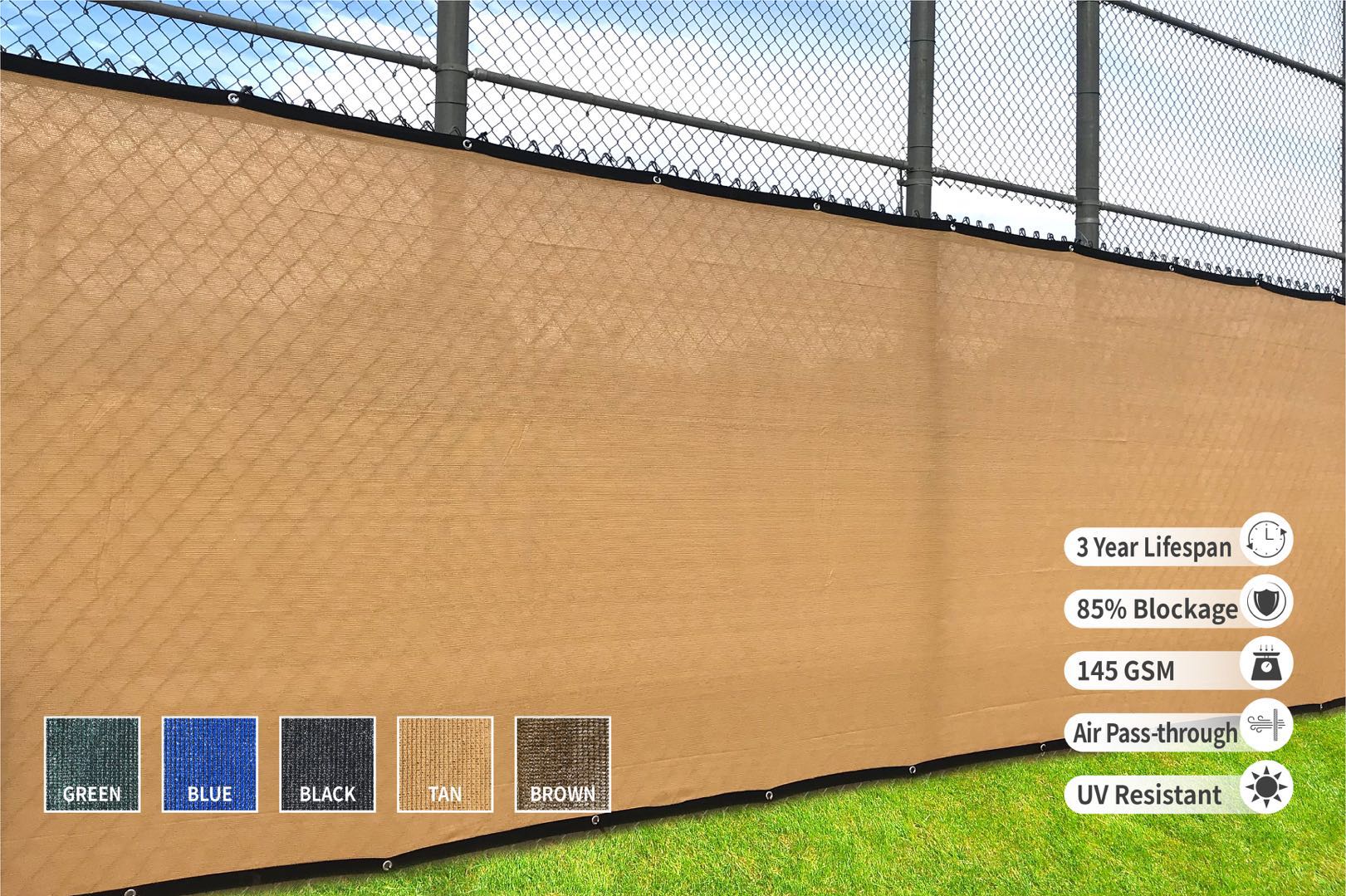5'8 x 50 privacy fence screen in tan color