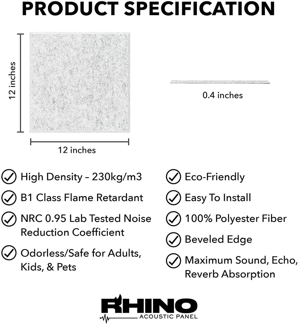 12" x 12" RHINO Acoustic Panels Silver Gray Color (6 Pcs)