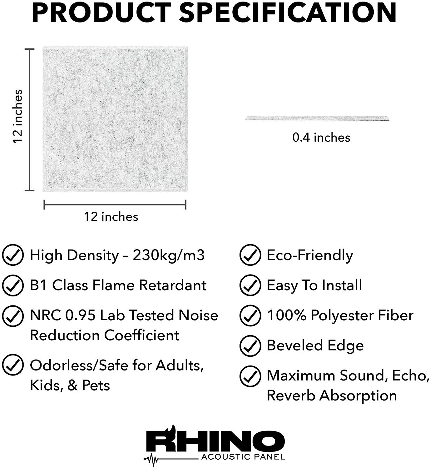 12" x 12" RHINO Acoustic Panels Silver Gray Color (6 Pcs)