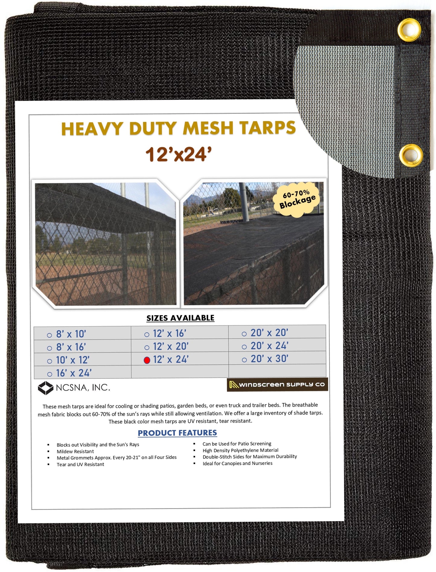 12' x 24' Mesh Tarp Shading 60-70% Blockage