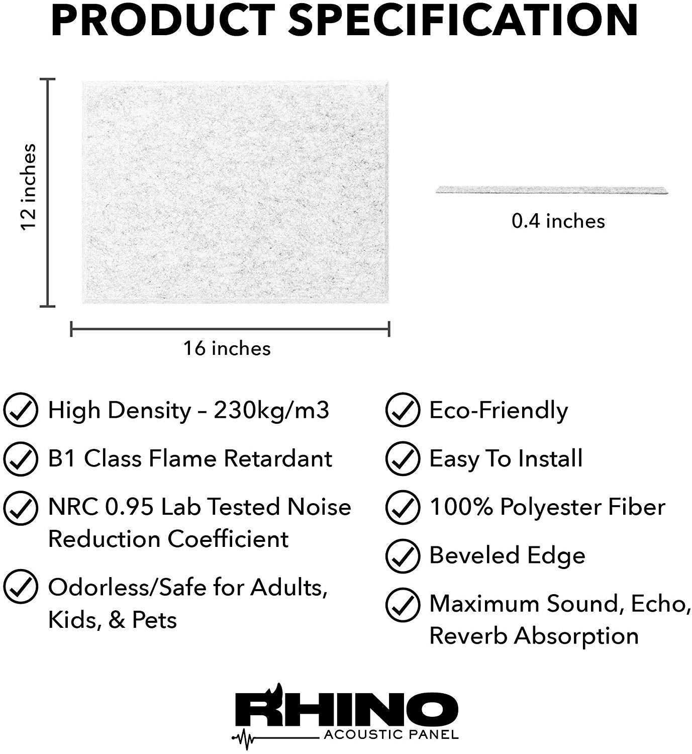 16" x 12" RHINO Acoustic Panels Silver Gray Color (6 Pcs)