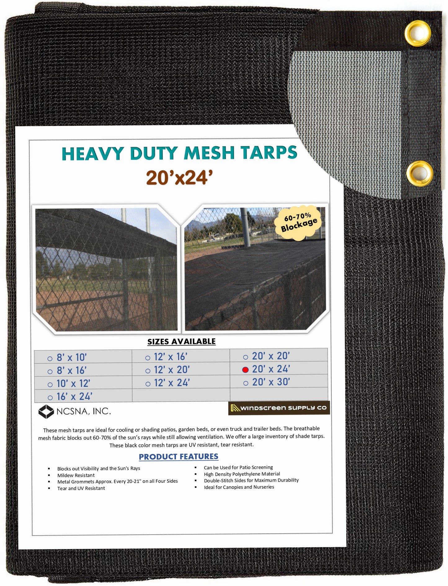 20' x 24' Mesh Tarp Shading 60-70% Blockage