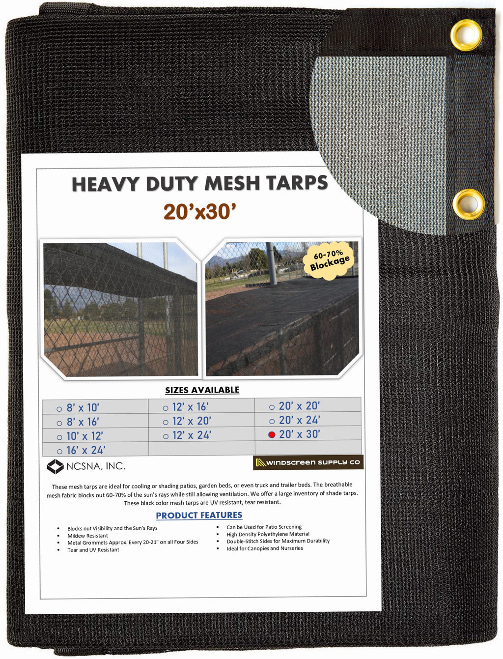 20' x 30' Mesh Tarp Shading 60-70% Blockage