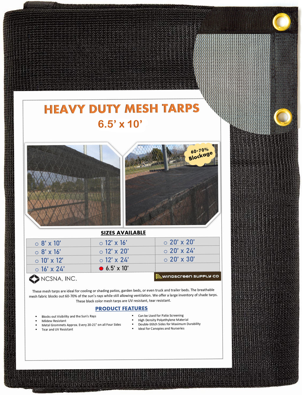 6.5' x 10' Mesh Tarp Shading 60-70% Blockage