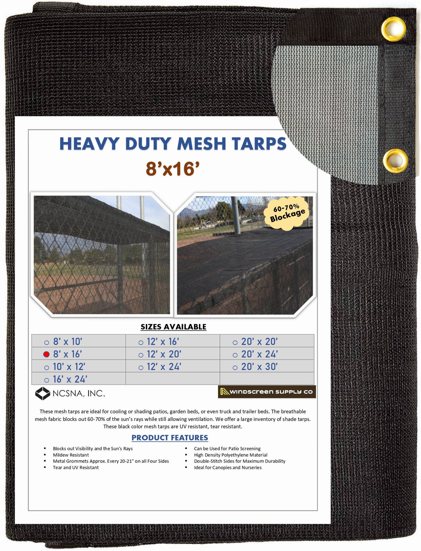 8' x 16' Mesh Tarp Shading 60-70% Blockage